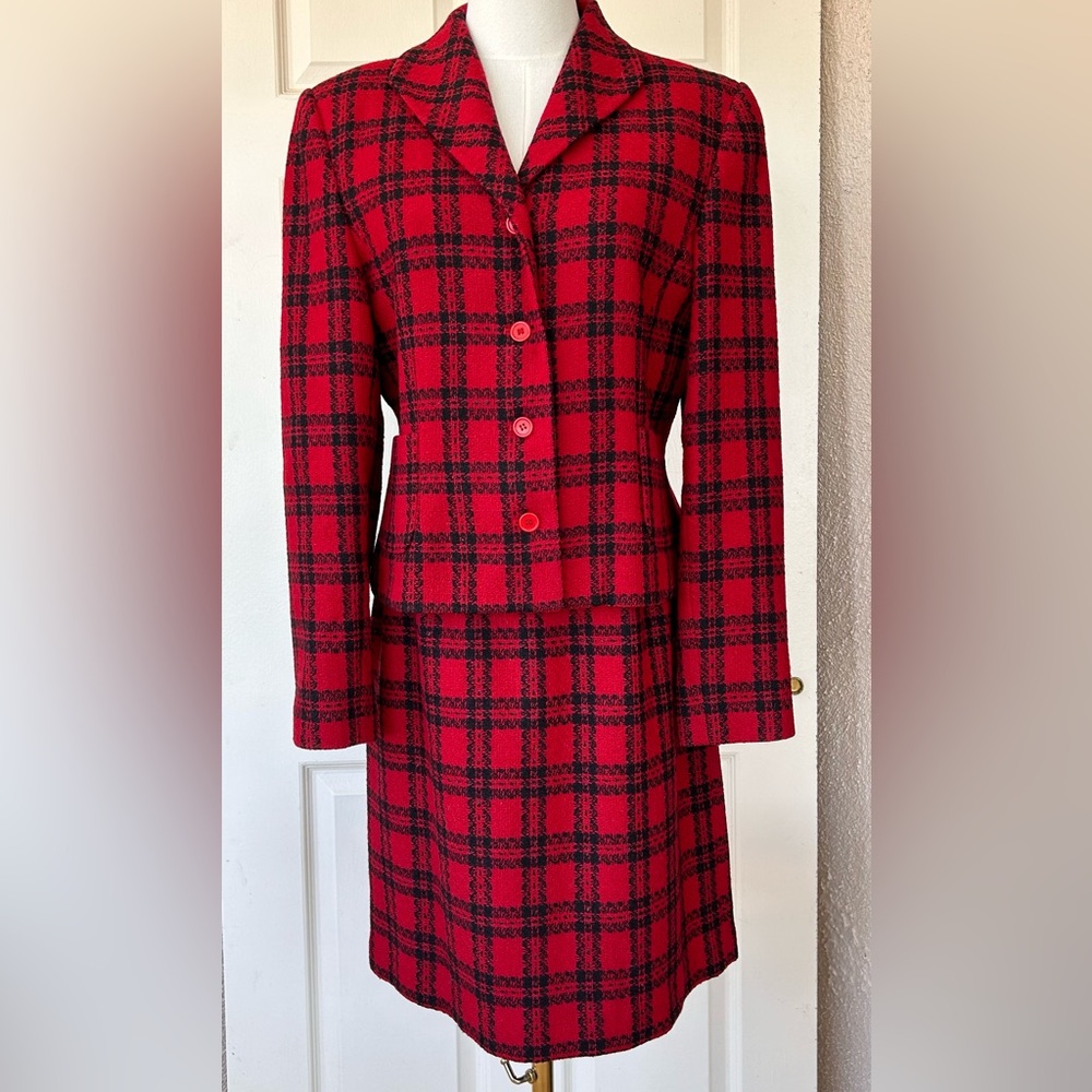 Amanda Smith Brand Plaid‎ Wool Skirt Suit Lined Size 10